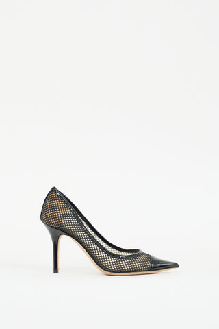 Christian Louboutin Black Leather 
Mesh Overlay Amika Pump