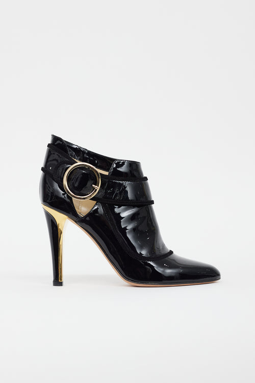 Jimmy Choo Black Patent Leather Gold Heel Boot