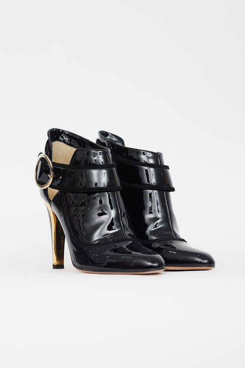 Jimmy Choo Black Patent Leather Gold Heel Boot