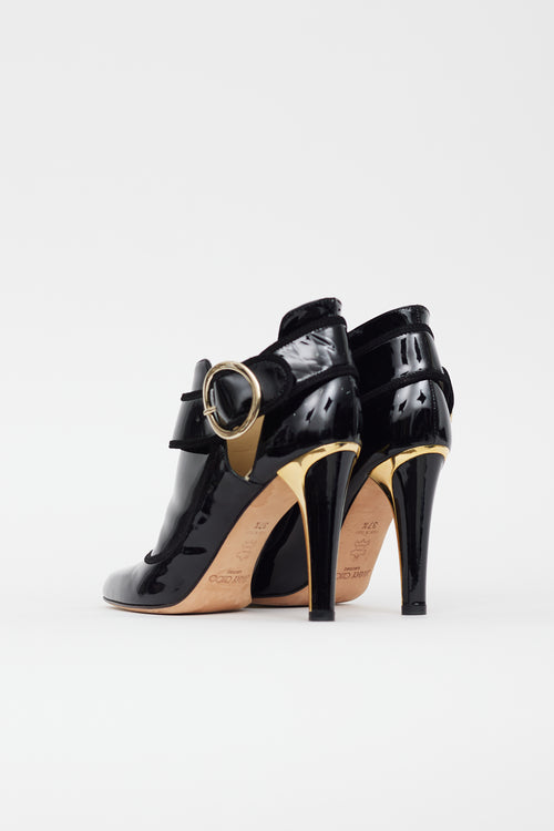 Jimmy Choo Black Patent Leather Gold Heel Boot