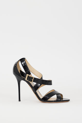 Jimmy Choo Black Patent Leather Lottie Strappy Heel