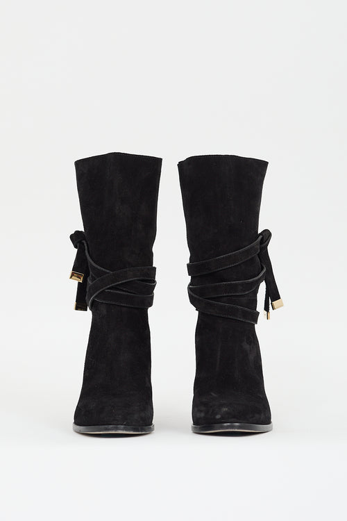 Jimmy Choo Black Suede Wrapped Tie Mercy Boot