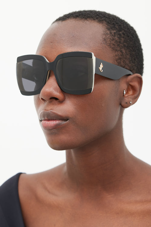 Jimmy Choo Black 
White Renee Square Sunglasses