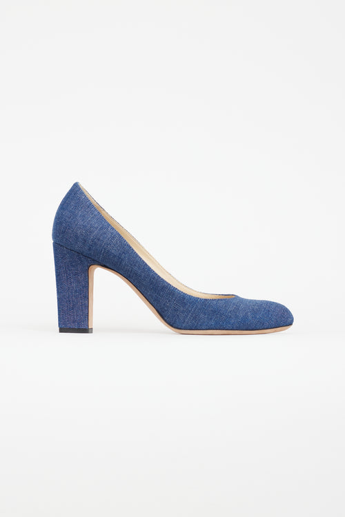 Jimmy Choo Blue Denim Round Toe Heel