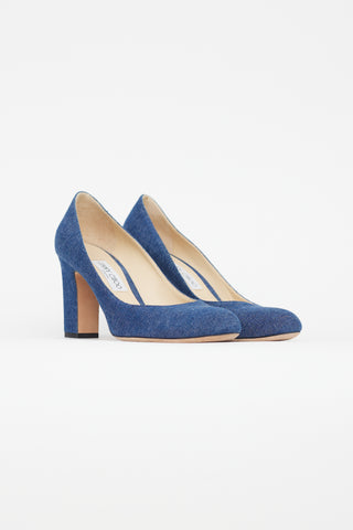 Jimmy Choo Blue Denim Round Toe Heel