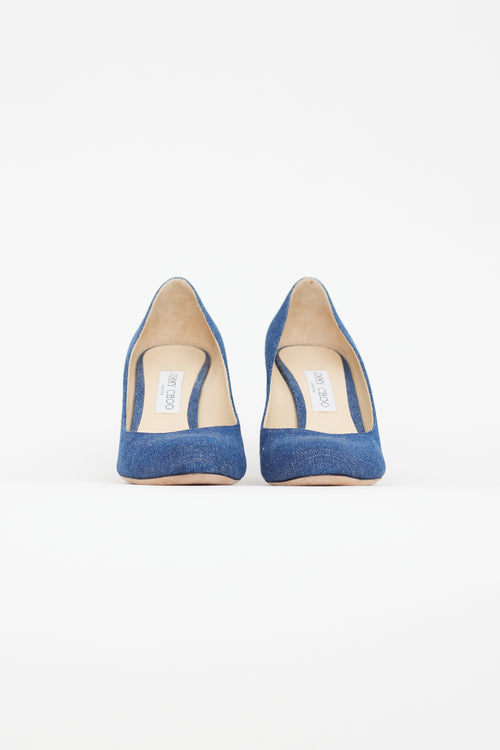 Jimmy Choo Blue Denim Round Toe Heel