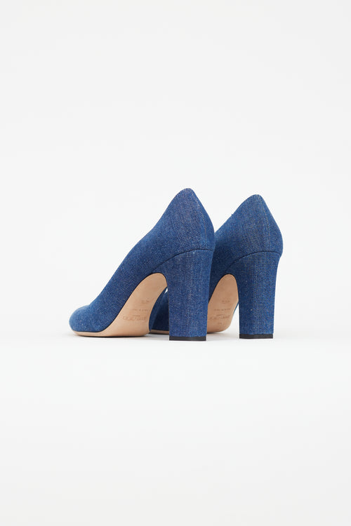 Jimmy Choo Blue Denim Round Toe Heel