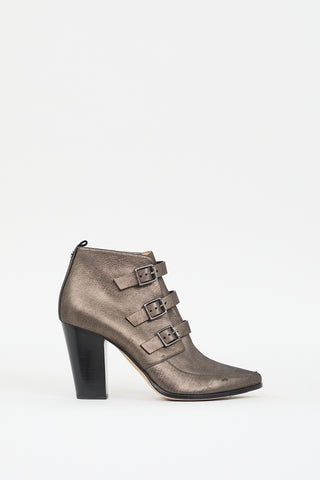 Jimmy Choo Bronze Leather Buckled Ankle Boot