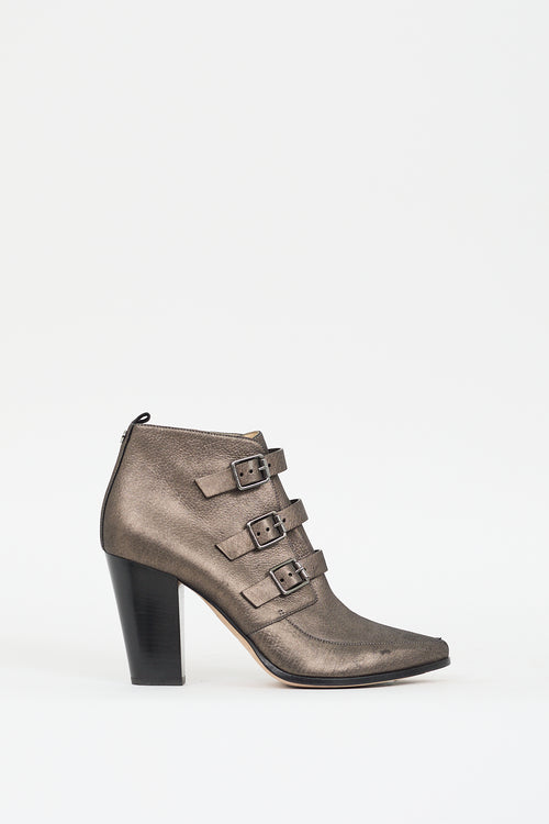 Jimmy Choo Bronze Leather Buckled Ankle Boot