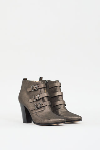 Jimmy Choo Bronze Leather Buckled Ankle Boot