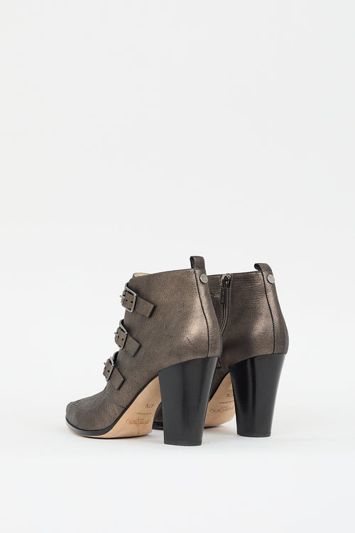 Jimmy Choo Bronze Leather Buckled Ankle Boot