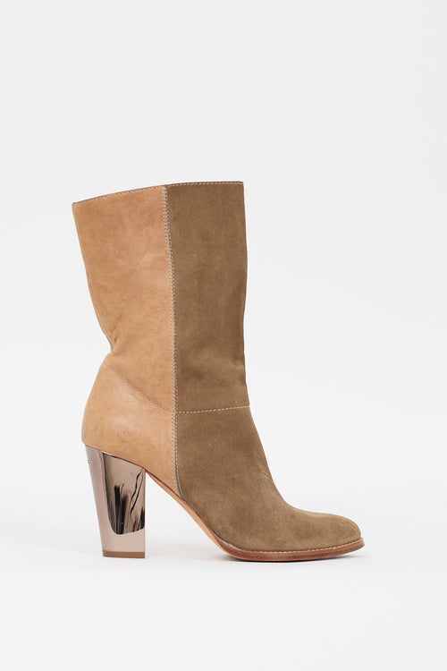 Jimmy Choo Brown Suede 
Beige Leather Heeled Boot