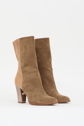 Jimmy Choo Brown Suede 
Beige Leather Heeled Boot