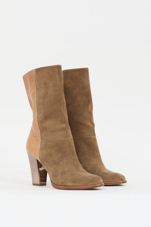 Jimmy Choo Brown Suede 
Beige Leather Heeled Boot