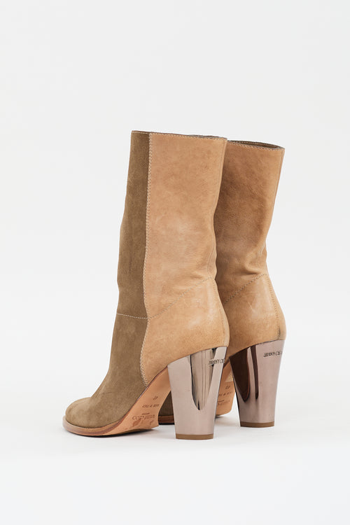 Jimmy Choo Brown Suede 
Beige Leather Heeled Boot