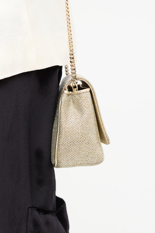 Jimmy Choo Gold Glitter Mini Ruby Chain Flap Bag