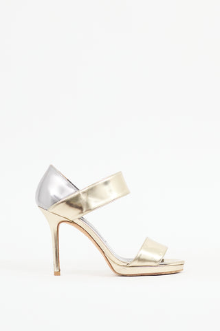 Jimmy Choo Gold 
Silver Patent Leather Alana Sandal