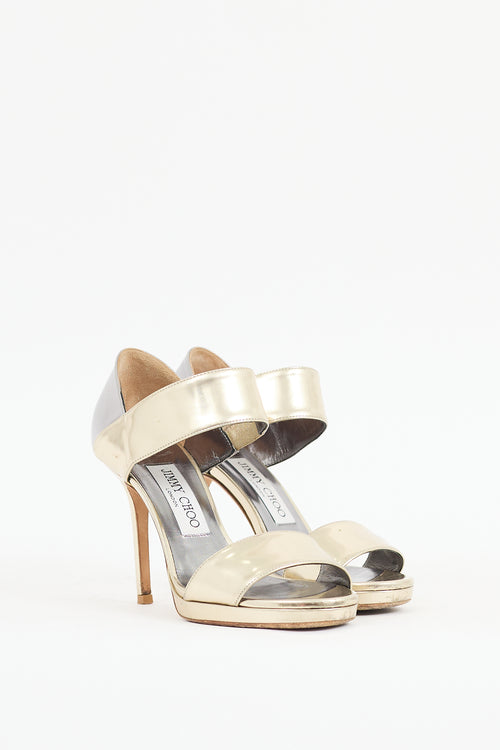 Jimmy Choo Gold 
Silver Patent Leather Alana Sandal