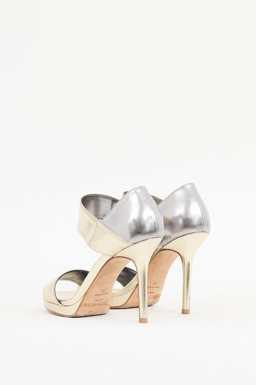 Jimmy Choo Gold 
Silver Patent Leather Alana Sandal