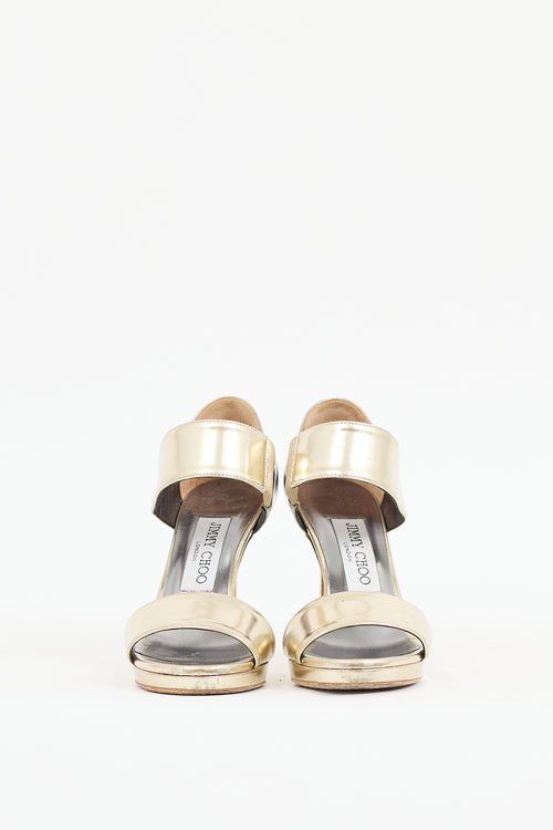 Jimmy Choo Gold 
Silver Patent Leather Alana Sandal