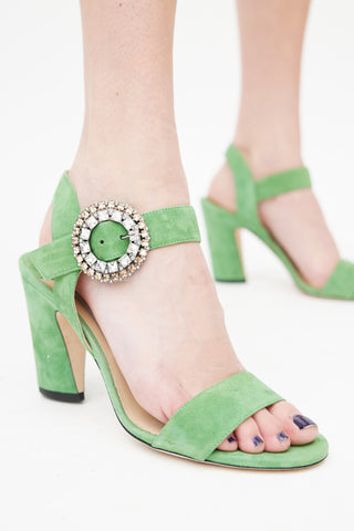 Jimmy Choo Green Mischa 85 Suede Sandal