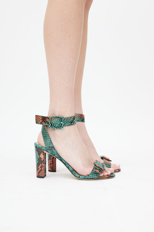 Jimmy Choo Green 
Orange Embossed Leather Dacha 85 Heel