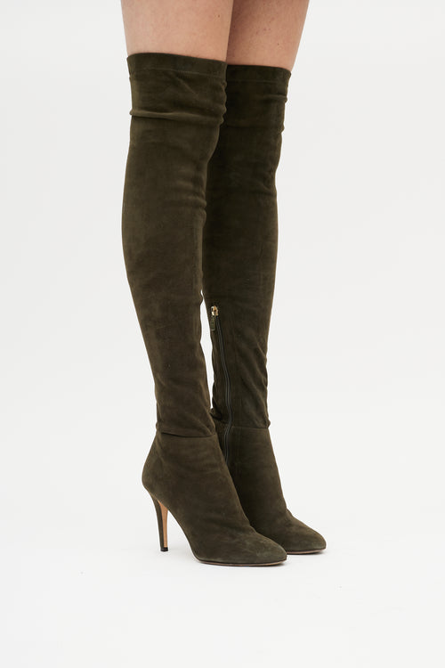 Jimmy Choo Green Suede Knee High Boot