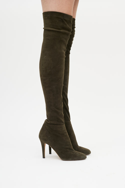 Jimmy Choo Green Suede Knee High Boot