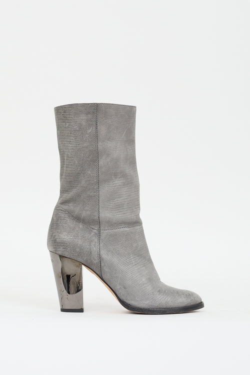 Jimmy Choo Grey Embossed Leather Heeled Boot