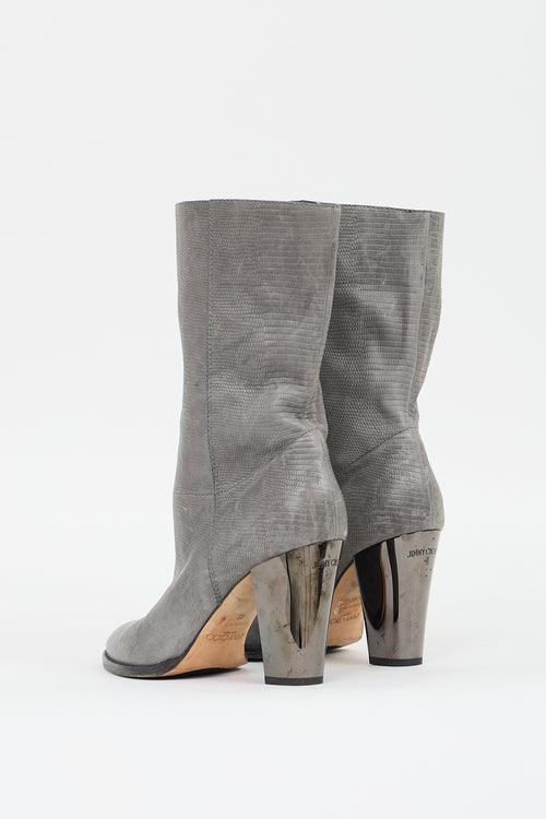 Jimmy Choo Grey Embossed Leather Heeled Boot