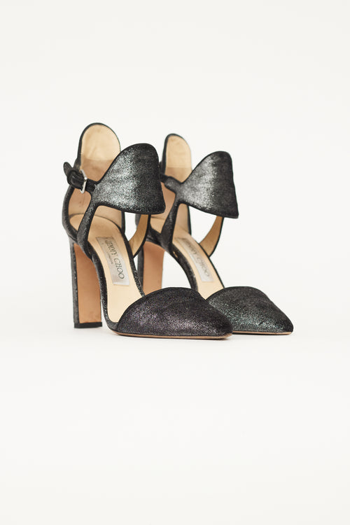 Jimmy Choo Grey Metallic Velvet Moon 100 Heel