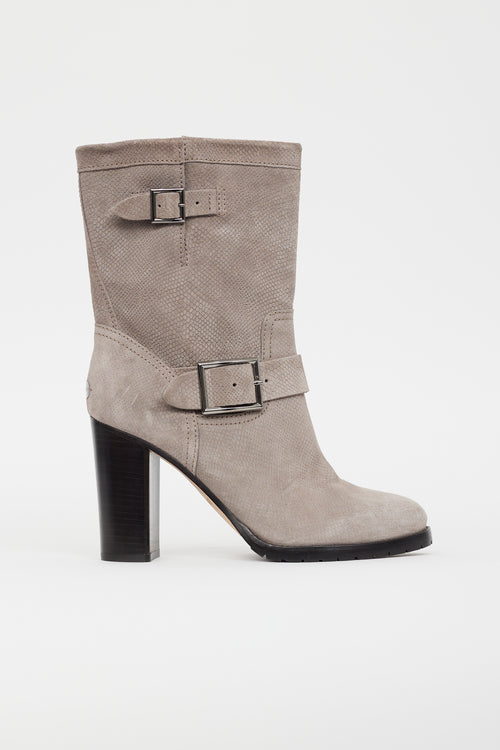 Jimmy Choo Grey Suede Textured Buckle Boot