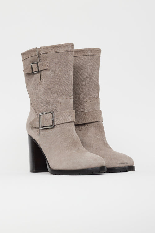 Jimmy Choo Grey Suede Textured Buckle Boot