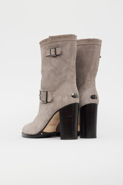 Jimmy Choo Grey Suede Textured Buckle Boot