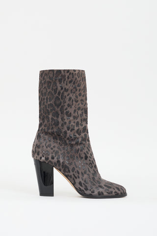 Jimmy Choo Grey Suede 
Black Leather Printed Boot