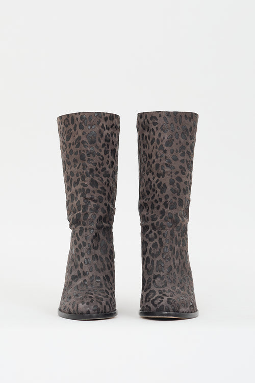 Jimmy Choo Grey Suede 
Black Leather Printed Boot