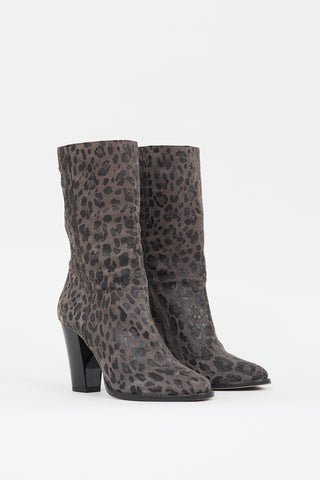 Jimmy Choo Grey Suede 
Black Leather Printed Boot