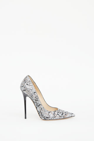 Jimmy Choo Silver 
Black Sparkle Pump