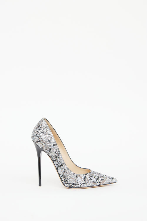 Jimmy Choo Silver 
Black Sparkle Pump