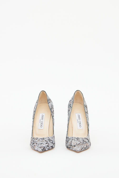 Jimmy Choo Silver 
Black Sparkle Pump