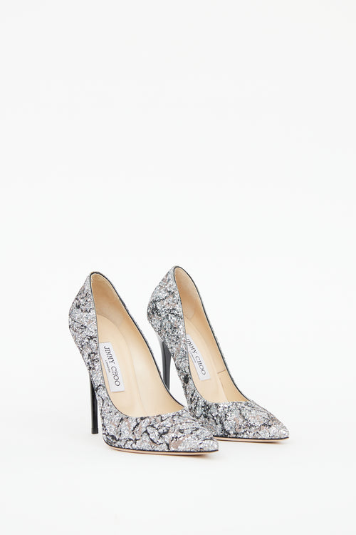 Jimmy Choo Silver 
Black Sparkle Pump