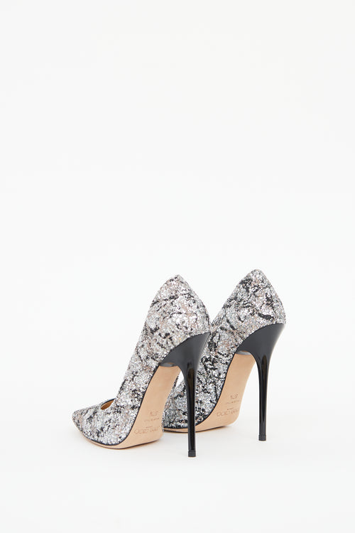 Jimmy Choo Silver 
Black Sparkle Pump