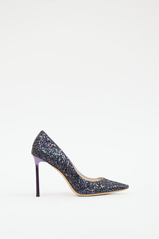 Jimmy Choo Purple Glitter Romy Heel