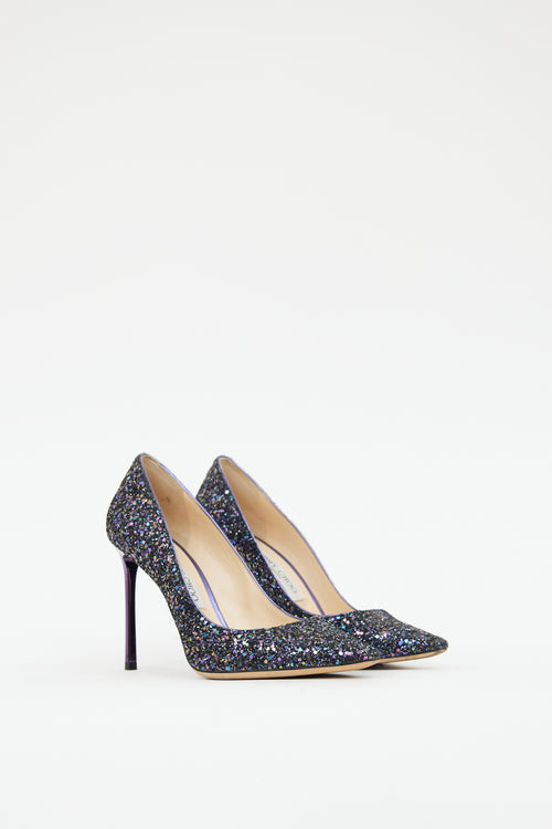 Jimmy Choo Purple Glitter Romy Heel