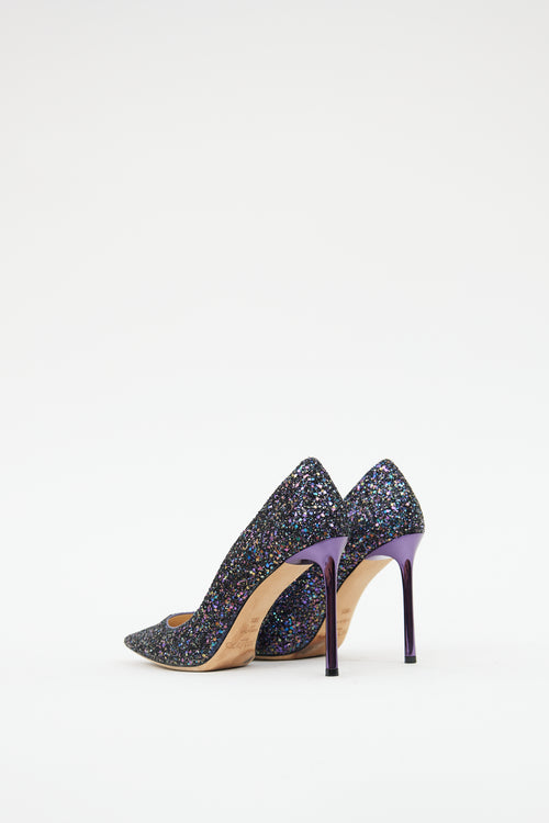 Jimmy Choo Purple Glitter Romy Heel