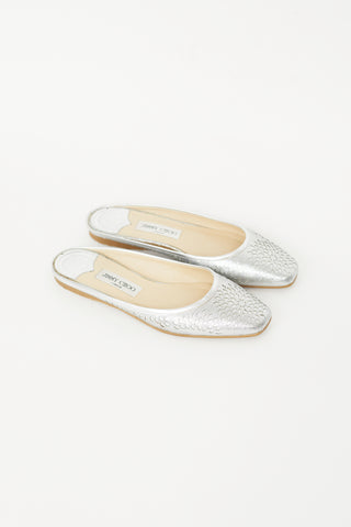 Silver Glitter Square Toe Mule Flat