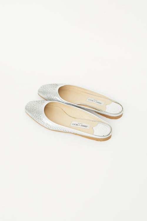 Silver Glitter Square Toe Mule Flat