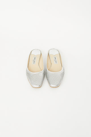 Silver Glitter Square Toe Mule Flat