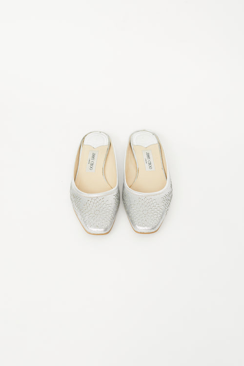 Silver Glitter Square Toe Mule Flat