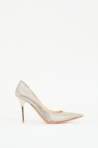 Jimmy Choo Silver 
Gold Glitter Abel 100mm Pump